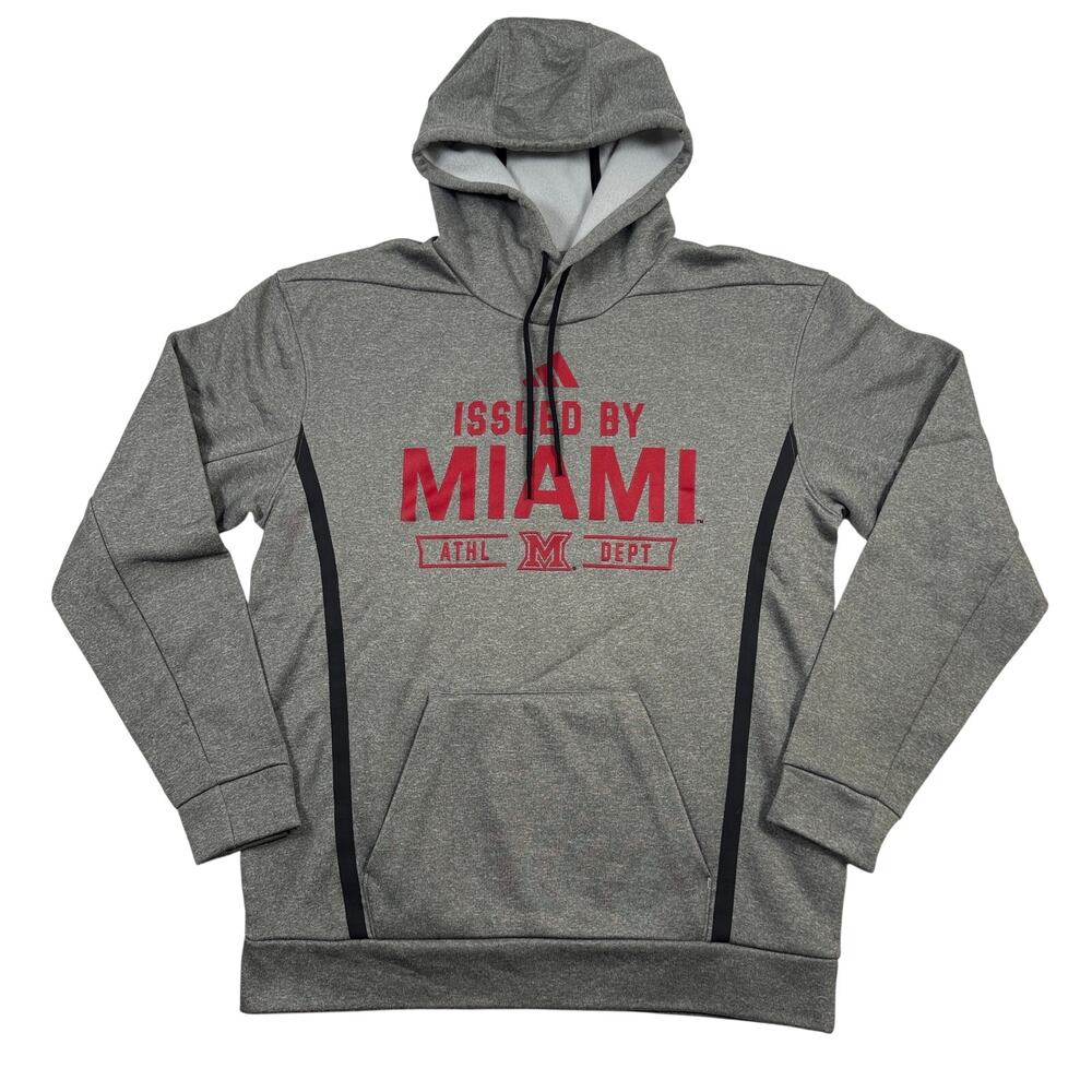 Adidas Miami Redhawks Hoodie Mens Medium Gray Issued by Miami Sweatshirt